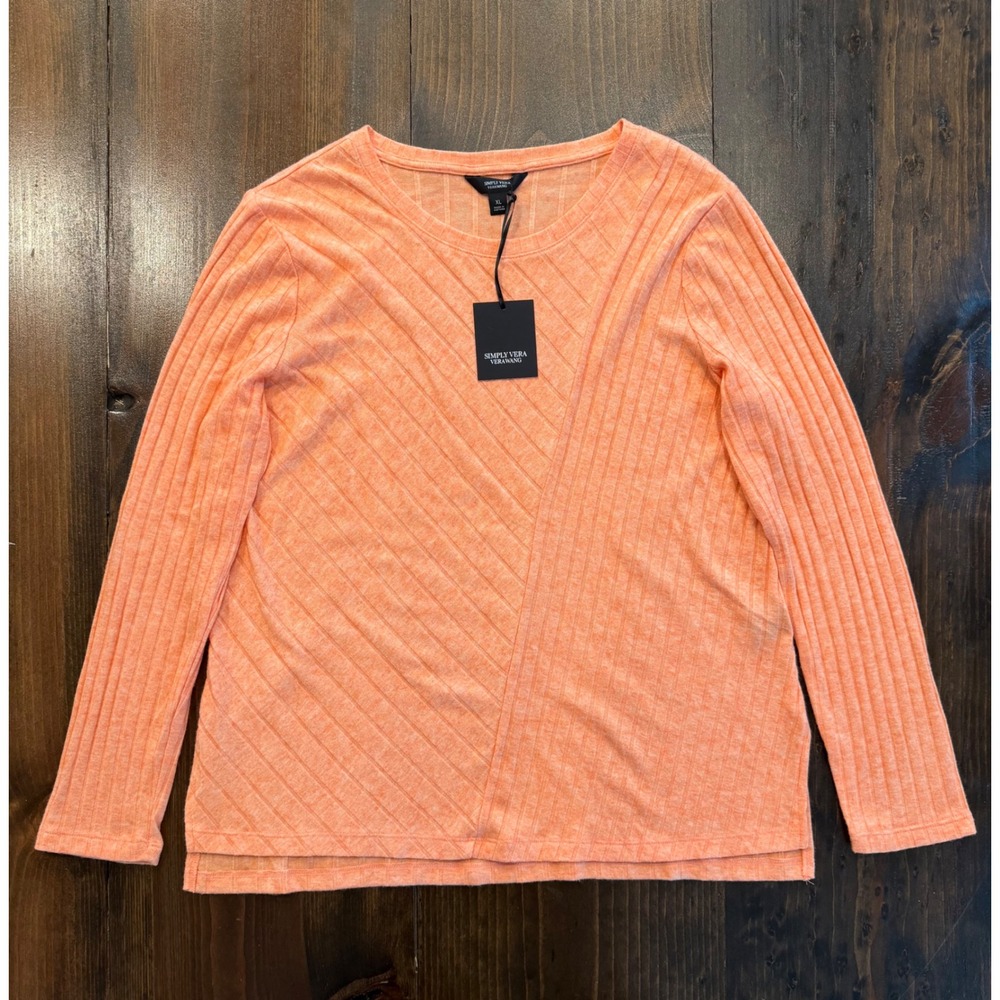 Simply Vera Vera Wang Orange Ribbed Knit Long Sleeve Top XL Peach Crew Neck NWT